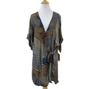 Wanderlux Patch Tie Wrap Dress Womens M Medium Boho Lightweight Short Sleeve